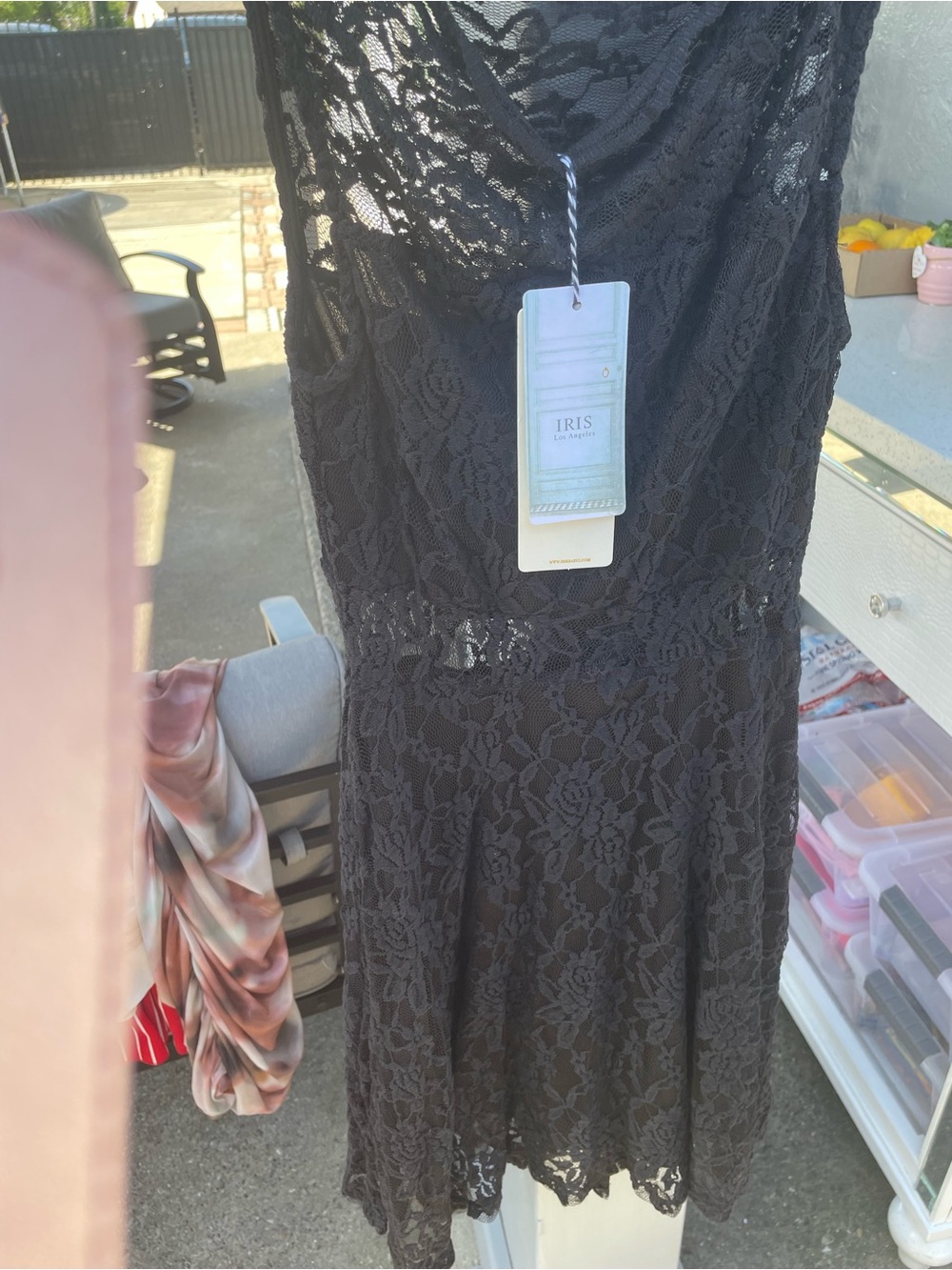 iris Black Lace Midi Dress with Floral Overlay